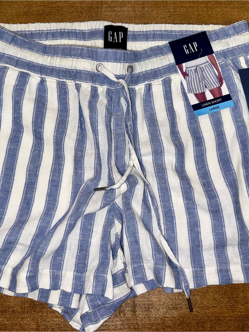 GAP Blue and White Vertical Stripe Linen Shorts